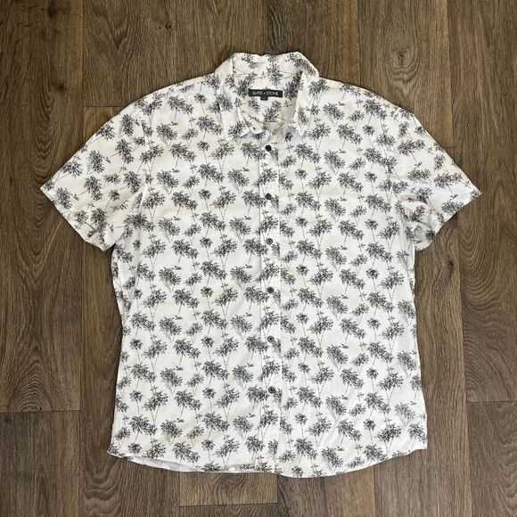 Slate & Stone Men Size L White Palm Tree Cotton Casual Button Down Shirt Novelty - Picture 1 of 9